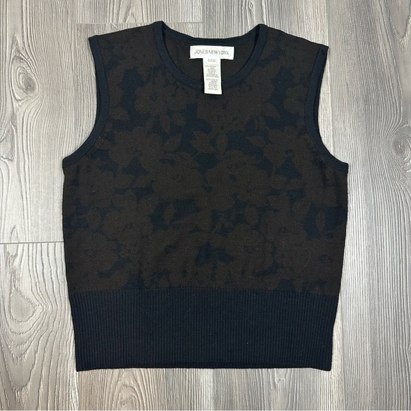 Jones New York Merino Wool Black Brown Floral Sweater Vest - Picture 1 of 6